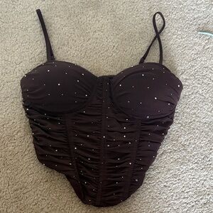 Brown Corset Top with Spaghetti Straps